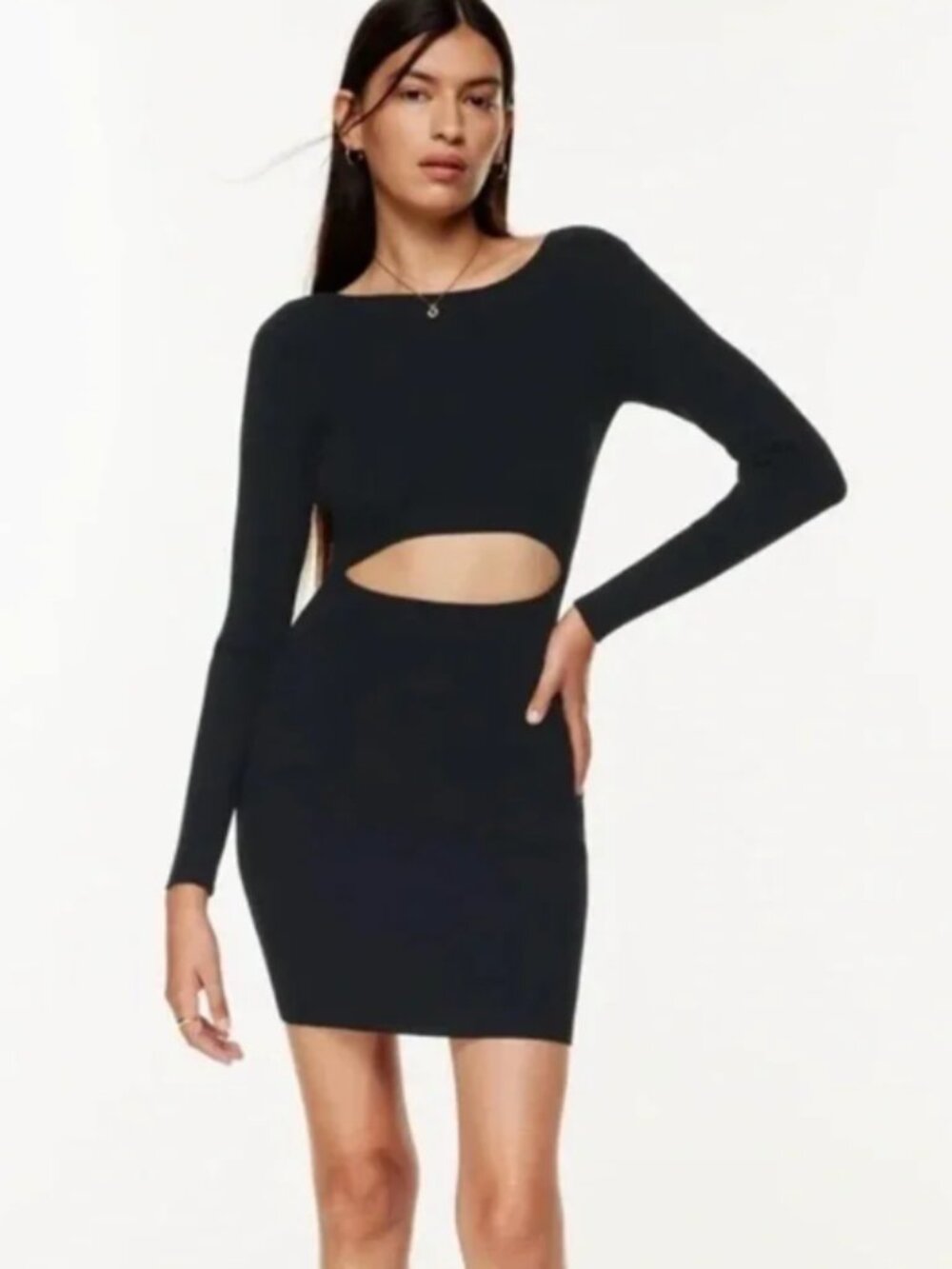 Aritzia Wilfred ribbed knit cutout black dress